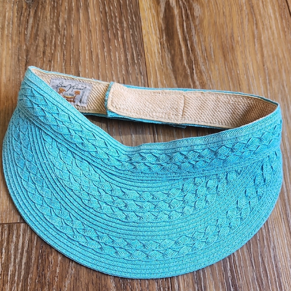 Sun N Sand Blue Tan Woven Sun Visor